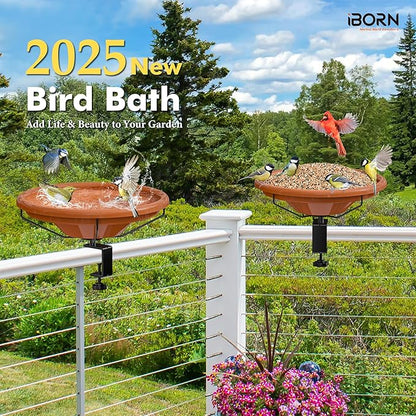 iBorn Bird Bath, Deck Mounted Bird Baths 12inch, Birdbath - Image 3