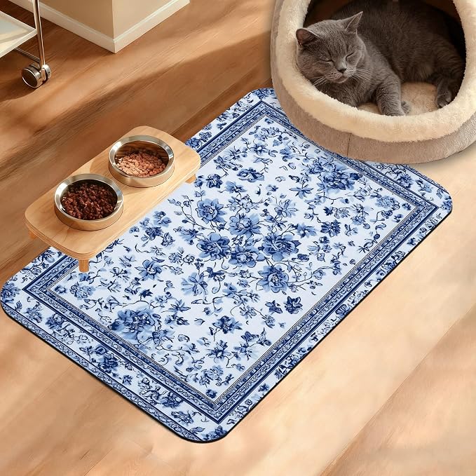 Blue Flower Dog Food Mat, Absorbent Pet Feeding Mat by Unknown