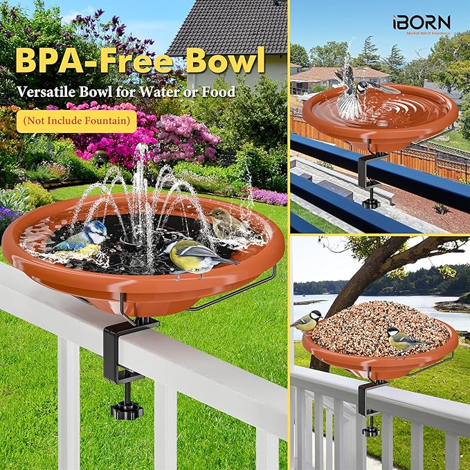 iBorn Bird Bath, Deck Mounted Bird Baths 12inch, Birdbath - Image 4