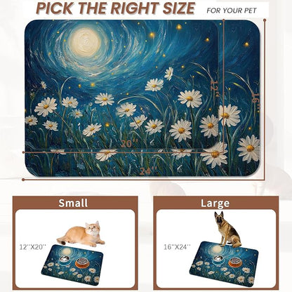 Starry Night Pet Feeding Mat, Moon Daisy Flower Absorbent Quick-Dry Cat Dog - Image 2