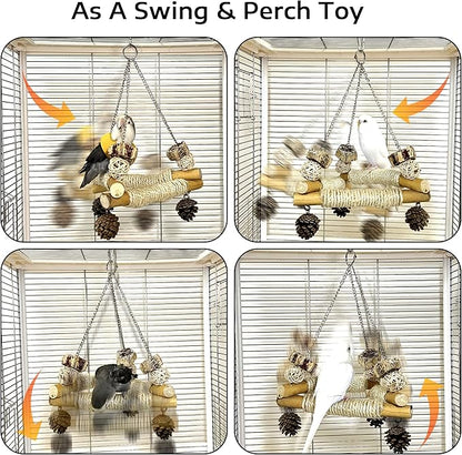 Bird Swing for Cage with Chew Toys, 3 Sisal-Wrapped Parrot Perches & Stable - Image 2