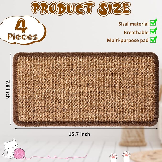 Tuanse 4 PCS Cat Scratcher Mat, 15.7 x 7.8 Inches Sisal Cat Scratching Pad - Image 2