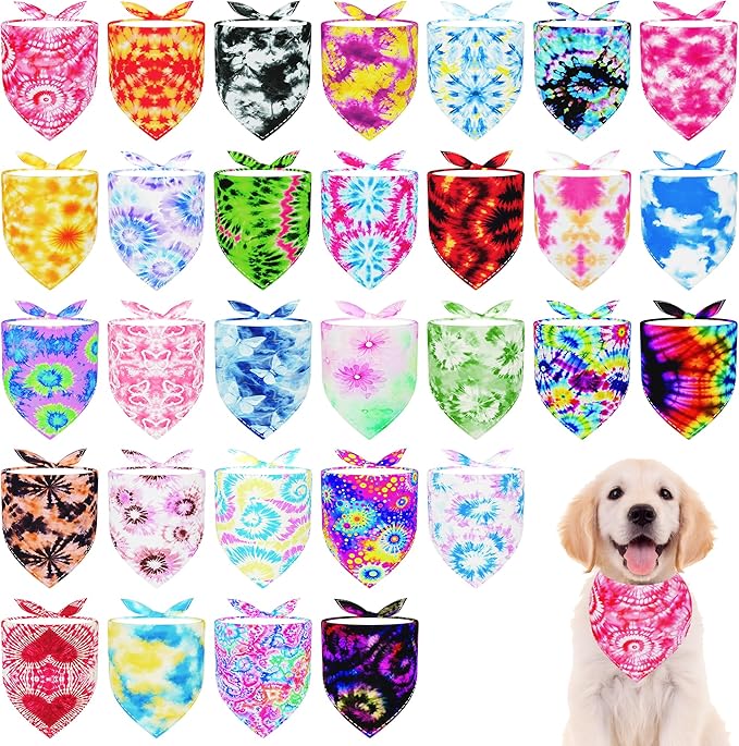 30 Pcs Tie Dye Dog Bandanas for Small Dogs Medium Stitch Dog Bandana Bulk by Bestwishforyou