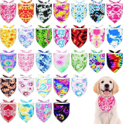 30 Pcs Tie Dye Dog Bandanas for Small Dogs Medium Stitch Dog Bandana Bulk by Bestwishforyou