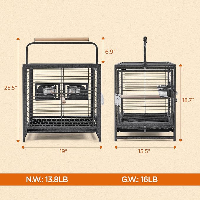 Yaheetech 25.5'' Wrought Iron Bird Travel Carrier Cage Parrot Cage - Image 3