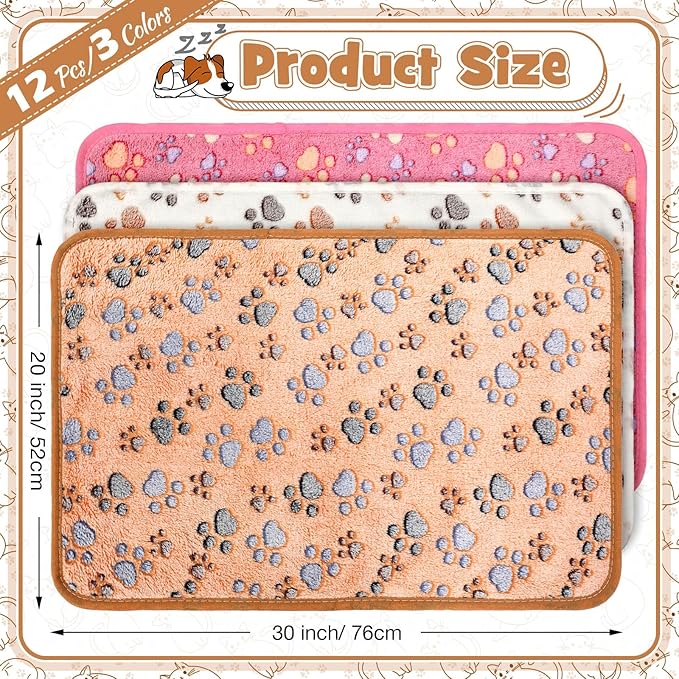 Tegeme 12 Pcs Pet Blankets Soft Fluffy Fleece Dog Cat Warm Paw Print Pattern - Image 2