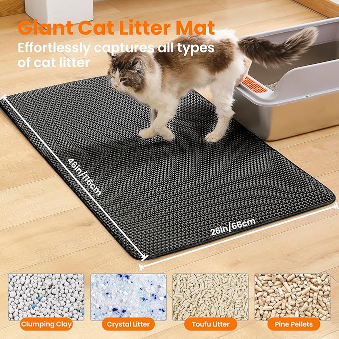 Jumbo Cat Litter Mat, 46x26 Inches Double Layer Honeycomb Litter Trapping Mat - Image 2