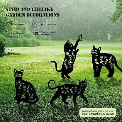 4 Pack Cat Metal Garden Decorative Stakes, Weather Proof Silhouette Statues - Image 3