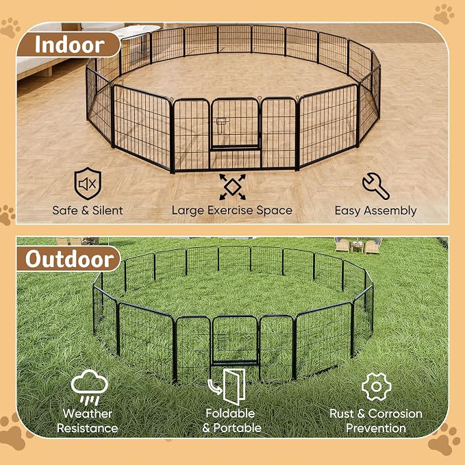 DUMOS Dog Playpen Indoor, Metal 24 Inch 16 Panels Foldable Pet Fence - Image 6