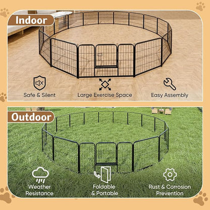 DUMOS Dog Playpen Indoor, Metal 24 Inch 16 Panels Foldable Pet Fence - Image 6