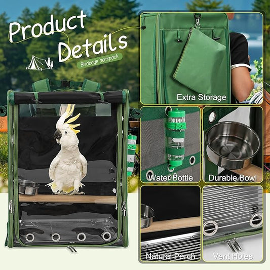 Suertree Bird Carrier Travel Cage, Cockatoo Carrier, Parrot Travel Backpack - Image 2