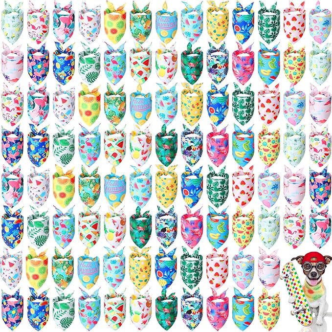 Chunful 100 Pieces Dog Bandanas Bulk Summer Pet Bandanas Pack Triangle Scarf by Chunful