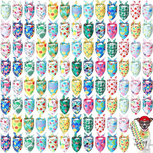 Chunful 100 Pieces Dog Bandanas Bulk Summer Pet Bandanas Pack Triangle Scarf by Chunful