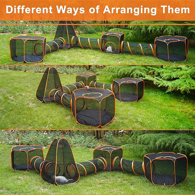 7 in 1 Outdoor Cat Enclosure, Foldable Pop-Up Mesh Playpen Tunnel - Image 5