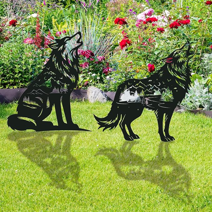 Wolf Metal Garden Stakes Yard Decor, Lawn Ornaments, Yard Art - Image 6