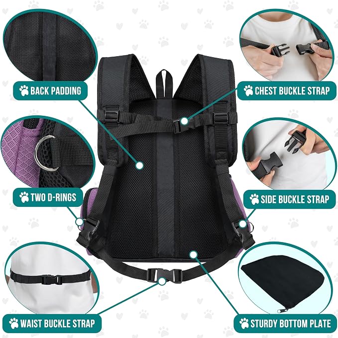 PetAmi Adjustable Cat & Dog Front Chest Carrier Backpack, Ventilated - Image 5