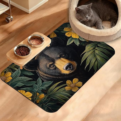 Brown Bear Dog Food Mat, Forest Absorbent Pet Feeding Mat by Unknown