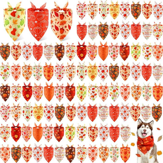Chunful 100 Pieces Thanksgiving Dog Bandanas Bulk Fall Autumn Pet Bandanas by Chunful
