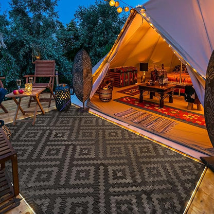 GENIMO Outdoor Rug with LED Strip Lights, Reversible Plastic Straw Rugs - Image 2