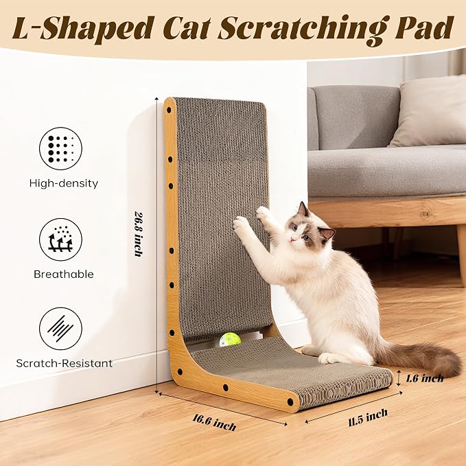 PatiencET L Shape Cat Scratcher, 26.8 Inch Cardboard Scratch Pad - Image 2