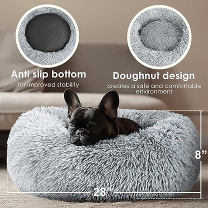 28in Large Dog Bed, Medium Size Dog and Cats, Calming Donut Bed - Image 3