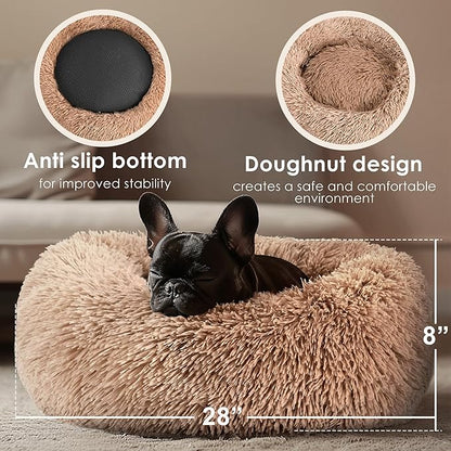 28in Large Dog Bed, Medium Size Dog and Cats, Calming Donut Bed - Image 3
