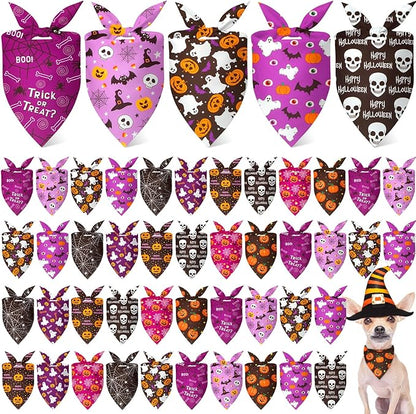 Weewooday 50 Pcs Halloween Dog Bandanas Bulk Pumpkin Ghost Bandanas by Weewooday