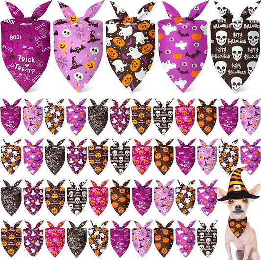 Weewooday 50 Pcs Halloween Dog Bandanas Bulk Pumpkin Ghost Bandanas by Weewooday