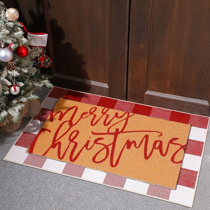 Tinideya 2 Pcs Door Mat Welcome Non Slip Coir Mats Floor Layering Doormats - Image 2