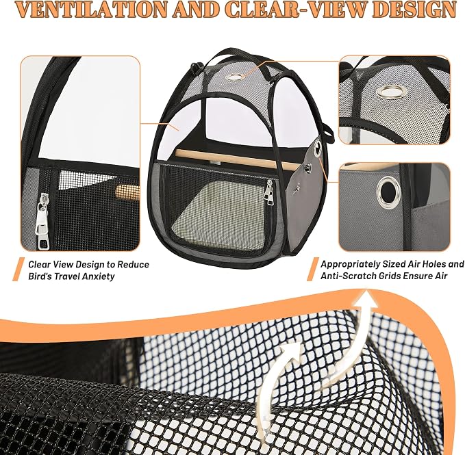 Bird Carrier for Travel with Clear Windows, Breathable Safe Fabric, Lightweight - Image 4