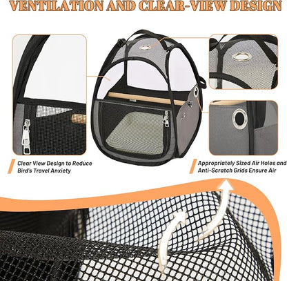 Bird Carrier for Travel with Clear Windows, Breathable Safe Fabric, Lightweight - Image 4