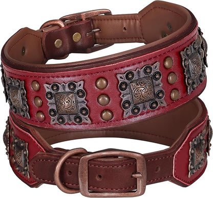 PET ARTIST Soft Padded Leather Dog Collar, 2 inch Wide Genuine Leather Dog by PETARTIST