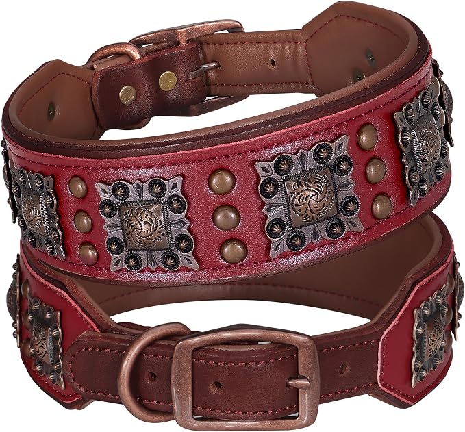PET ARTIST Upgrade Padded Leather Dog Collar, 2 inch Wide Genuine Leather Dog by PETARTIST