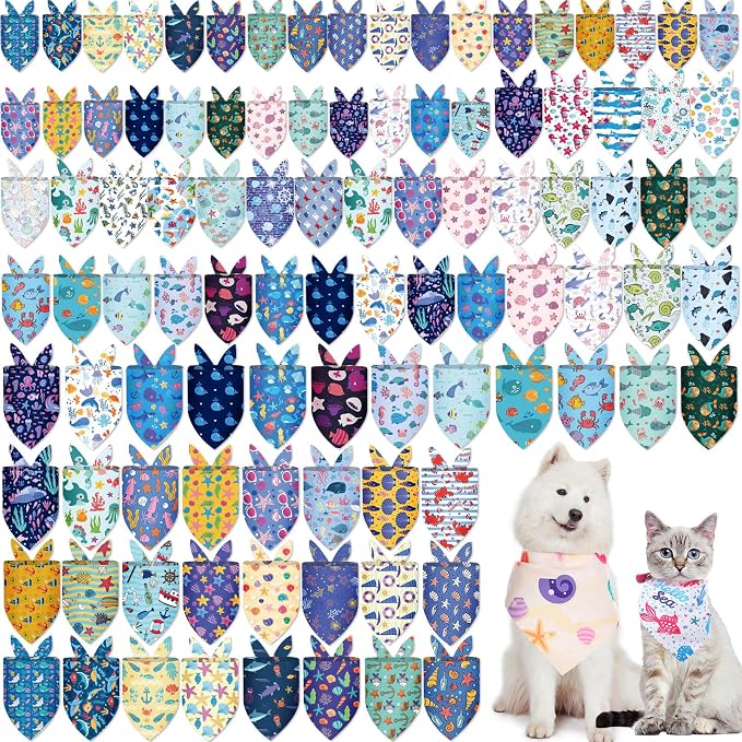 100 Pcs Dog Bandanas Bulk Hawaiian Dog Bandanas Summer 3 Sizes Washable by Huhumy