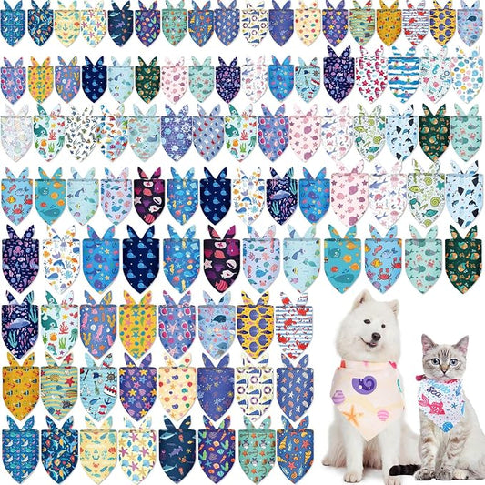 100 Pcs Dog Bandanas Bulk Hawaiian Dog Bandanas Summer 3 Sizes Washable by Huhumy