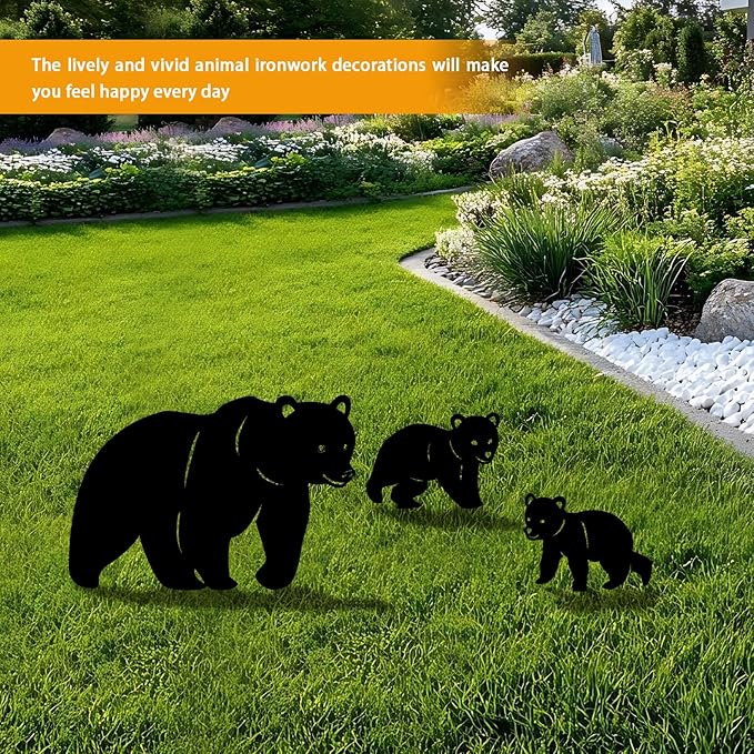 3 Pack Bear Metal Garden Decorative Stakes, Weather Proof Silhouette Statues - Image 5