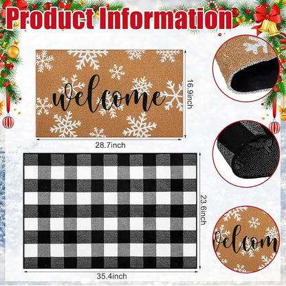 Tinideya 2 Pcs Winter Door Mat Outdoor Snowflake Welcome Mats - Image 3