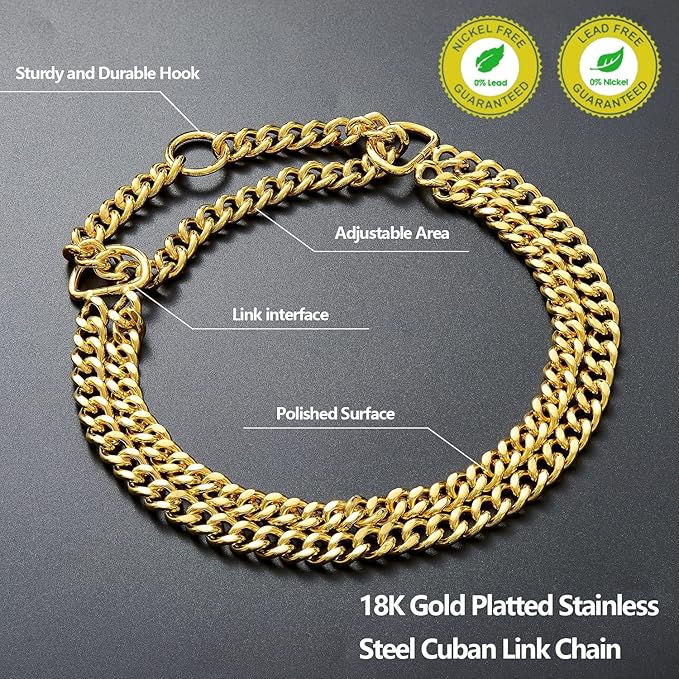 Stainless Steel 18K Gold Dog Chain Collar - Image 2