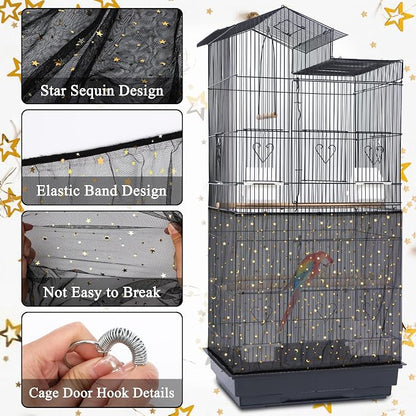 JULMELON 2Pcs Adjustable Bird Cage Seed Catcher Birdcage Nylon Mesh Cover - Image 3