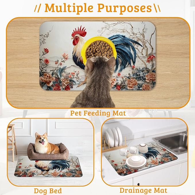 Dog Bowl Mat, Chicken Painting Pet Feeding Mat - Image 7