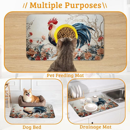 Dog Bowl Mat, Chicken Painting Pet Feeding Mat - Image 7