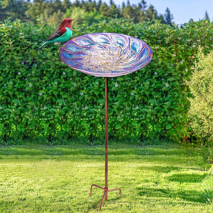 VCUTEKA Glass Bird Bath Outdoor BirdBath Garden Bird Feeder - Image 7