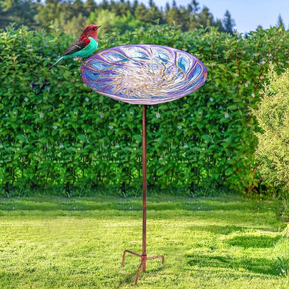 VCUTEKA Glass Bird Bath Outdoor BirdBath Garden Bird Feeder - Image 7