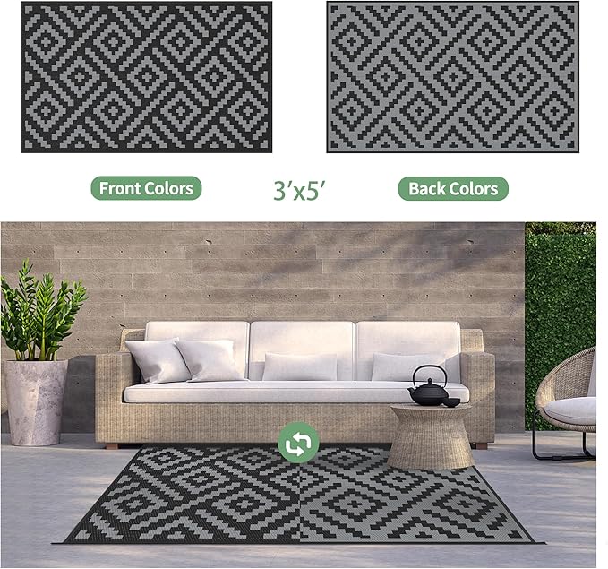 GENIMO Outdoor Rugs 3x5 Waterproof, Reversible Mats, Outdoor Area Rug, Plastic - Image 4