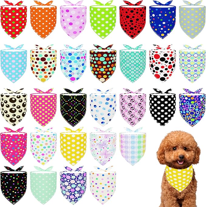 30 Pcs Polka Dot Dog Bandanas for Small Dogs Stitch Dog Bandana Bulk Reversible by Bestwishforyou