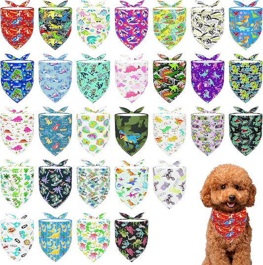 30 Pcs Dinosaurs Dog Bandanas for Small Dogs Stitch Dog Bandana Bulk Reversible by Bestwishforyou