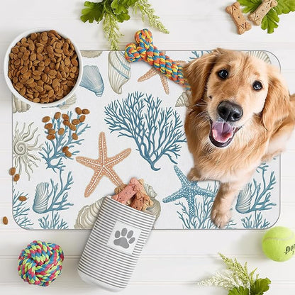 Starfish Dog Food Mat for Floors, Coral Shell Ocean Absorbent Quick-Dry Pet - Image 7