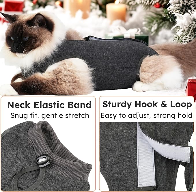 Cat Recovery Suit for Spay Abdominal Wounds, Kitten Onesie Bodysuit for Cats - Image 3