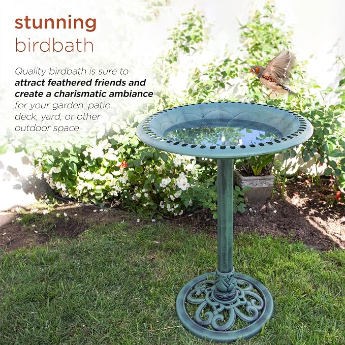 Alpine Corporation TEC116 Outdoor Aged Green Pedestal Birdbath - Image 7