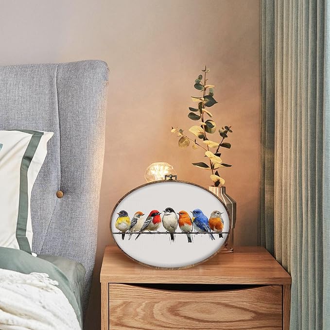 DILSJ Bird Oval Wall Art Decor, Rustic Nature Colorful Sparrow Birds Canvas - Image 4